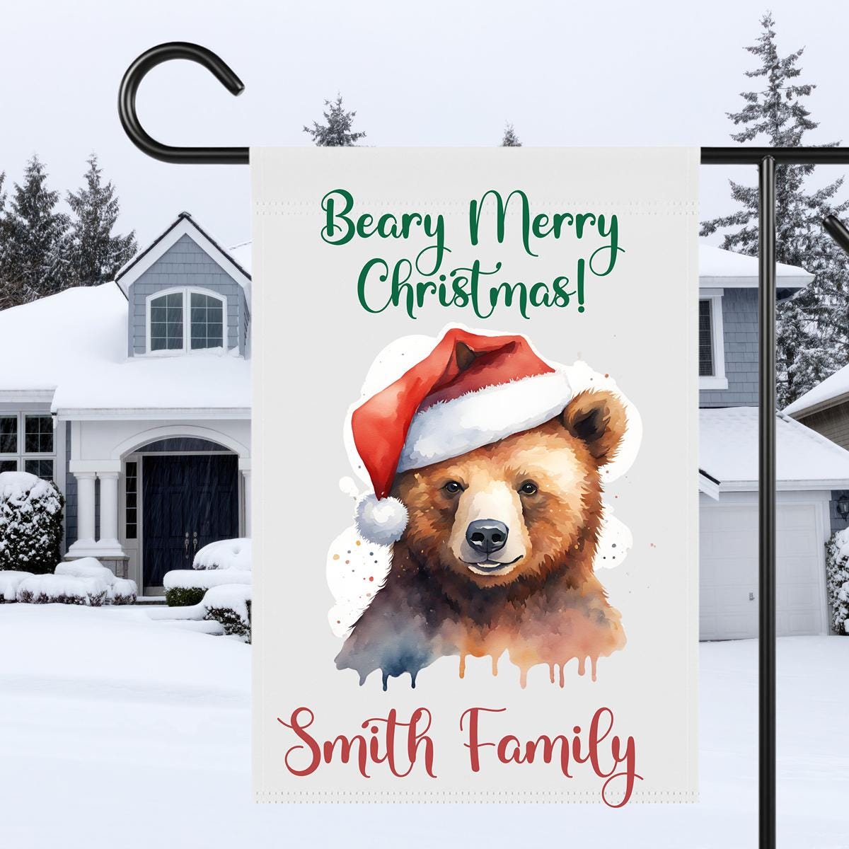 Personalized Christmas Bear Garden Flag