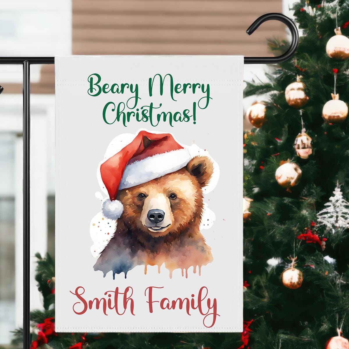 Personalized Christmas Bear Garden Flag