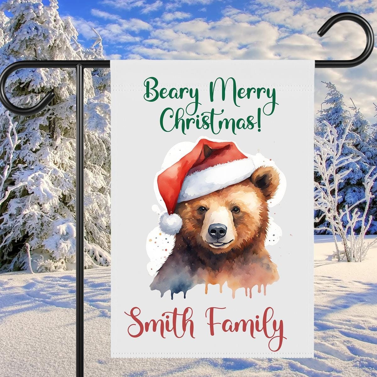 Personalized Christmas Bear Garden Flag