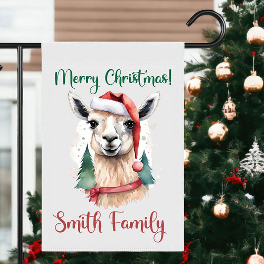 Personalized Christmas Llama Garden Flag