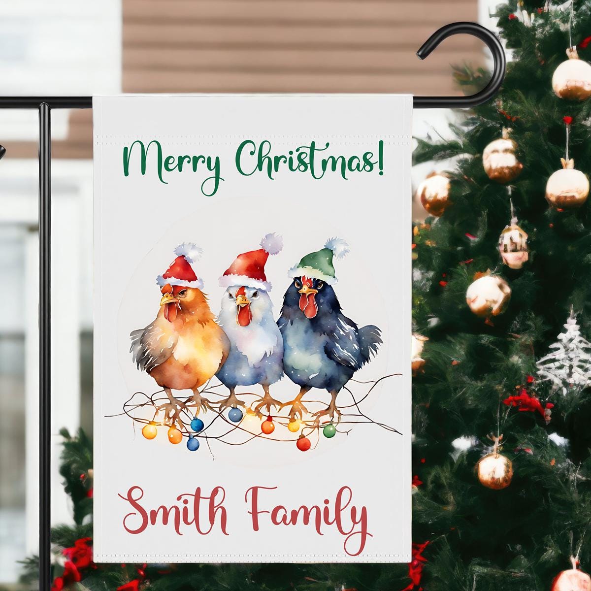 Personalized Christmas Chicken Garden Flag