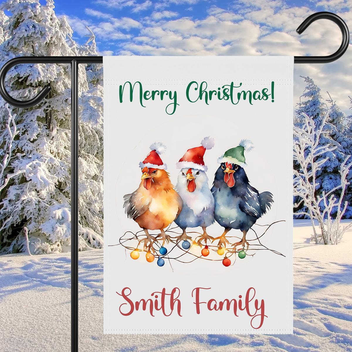 Personalized Christmas Chicken Garden Flag