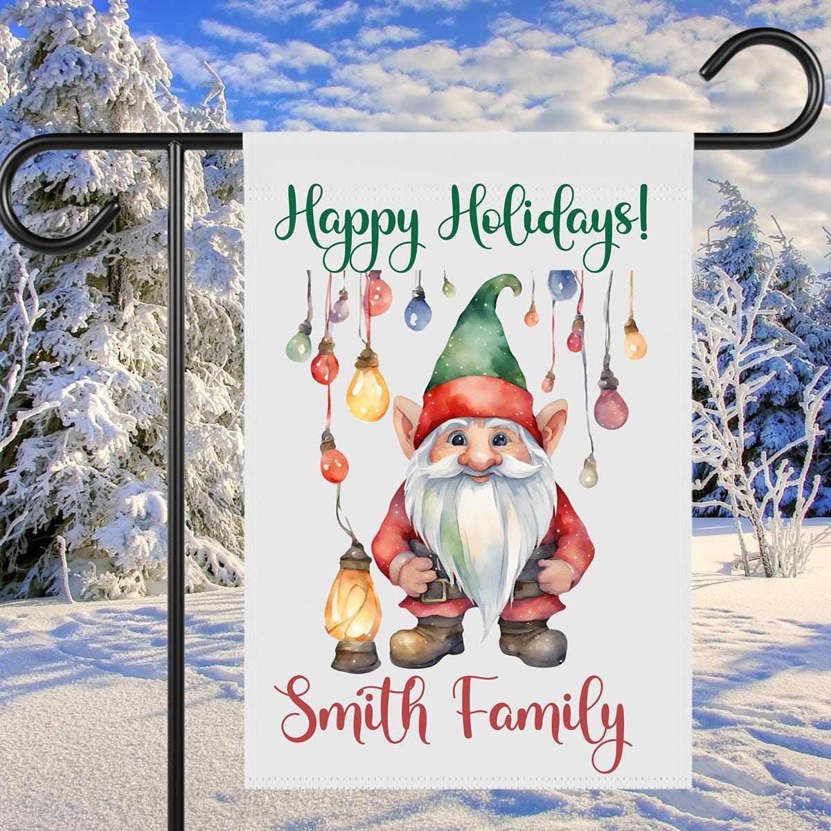 Personalized Christmas Gnome Garden Flag