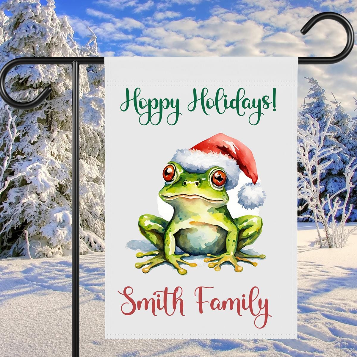 Personalized Christmas Frog Garden Flag