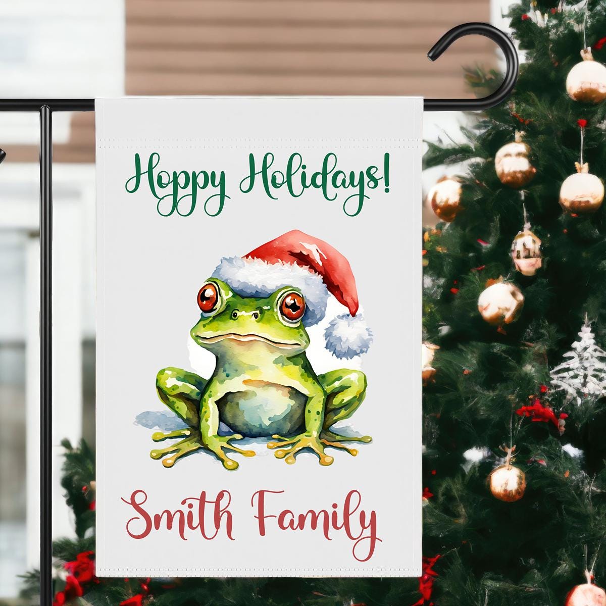 Personalized Christmas Frog Garden Flag