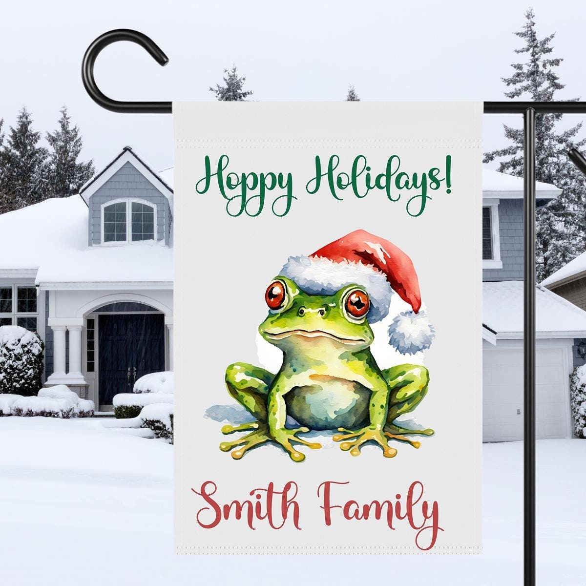 Personalized Christmas Frog Garden Flag