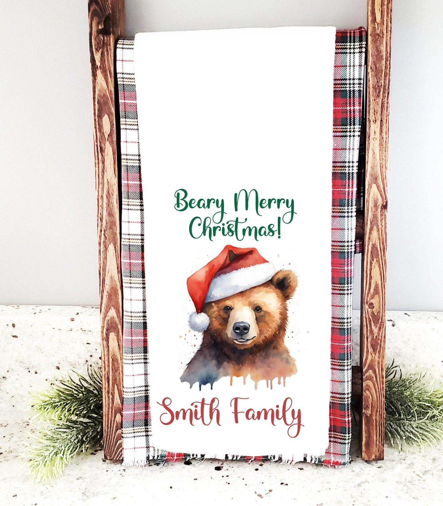 Personalized Christmas Bear Kitchen Towel