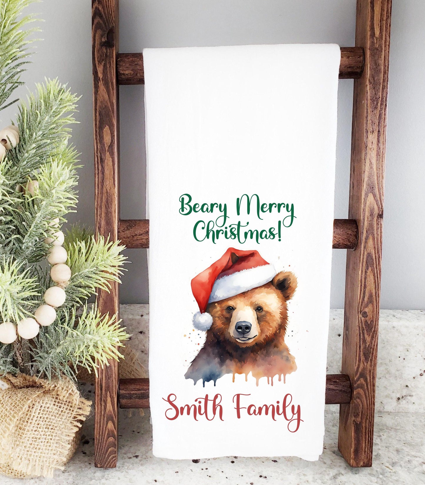 Personalized Christmas Bear Kitchen Towel