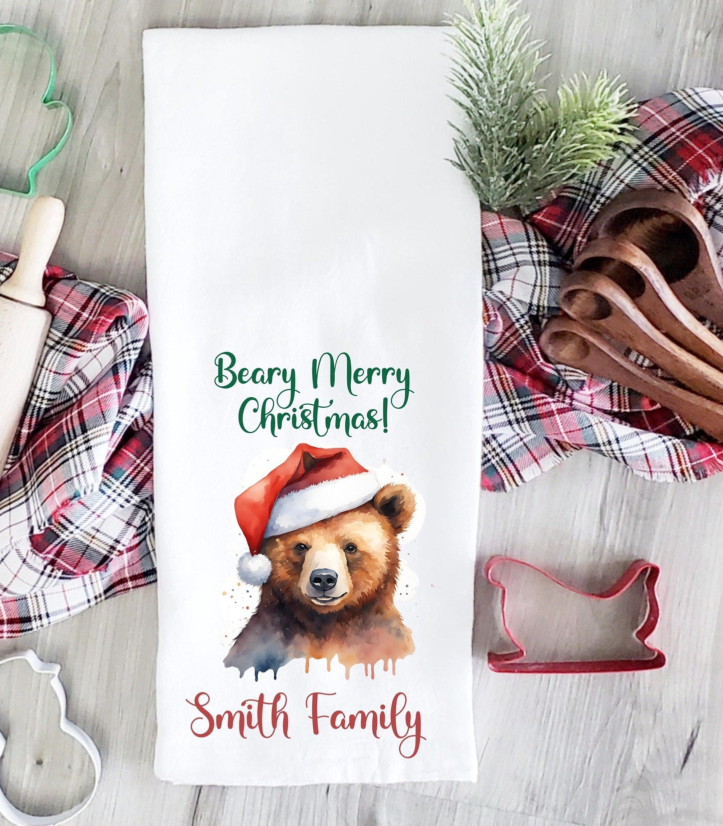 Personalized Christmas Bear Kitchen Towel