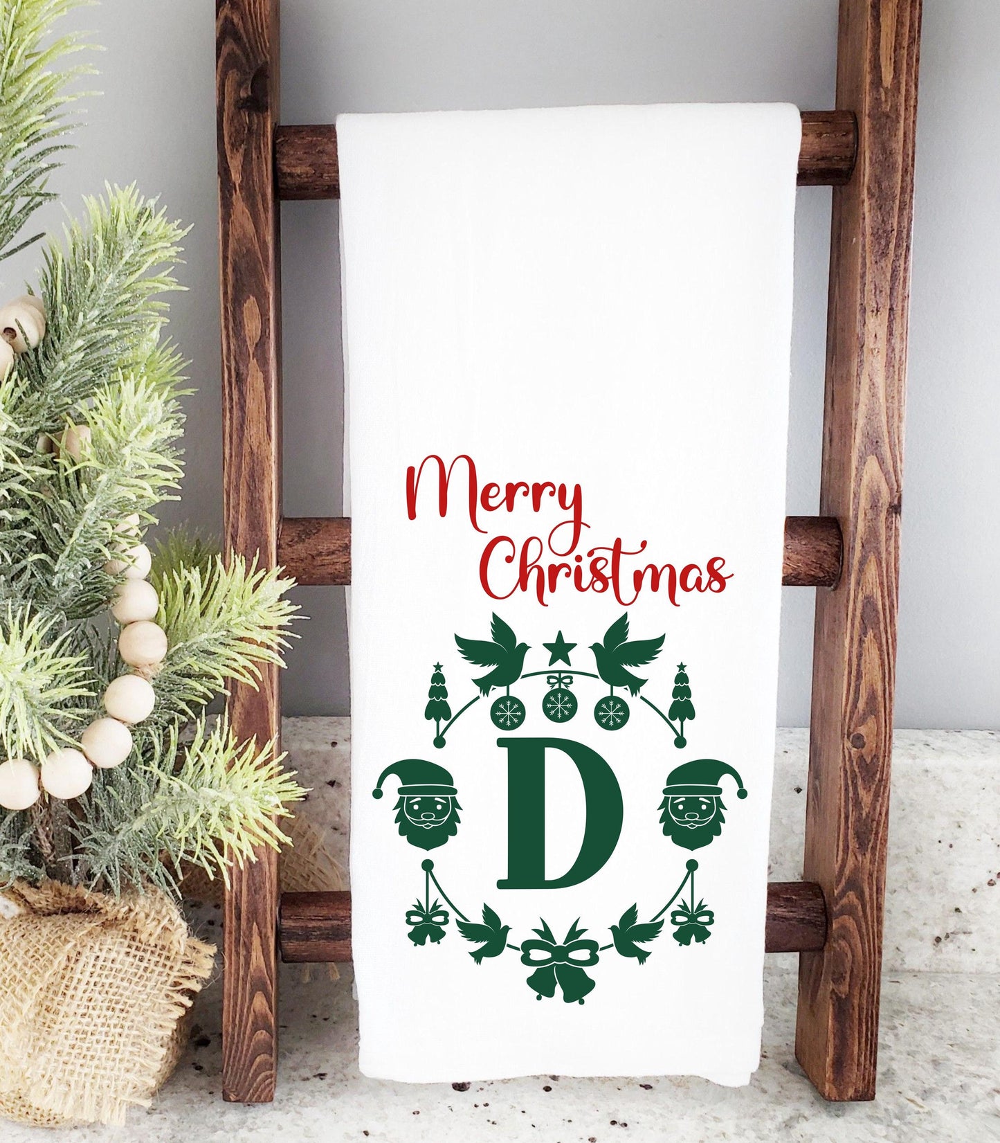 Personalized Christmas Monogram Kitchen Towel