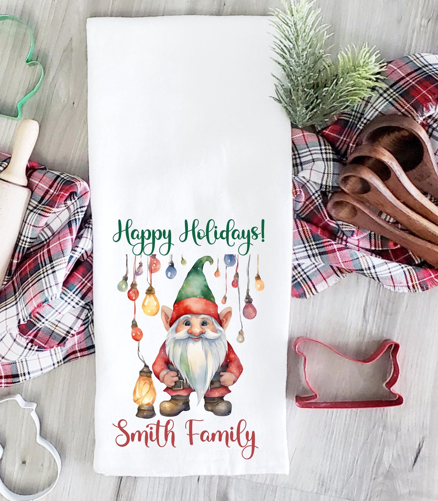 Personalized Christmas Gnome Kitchen Towel