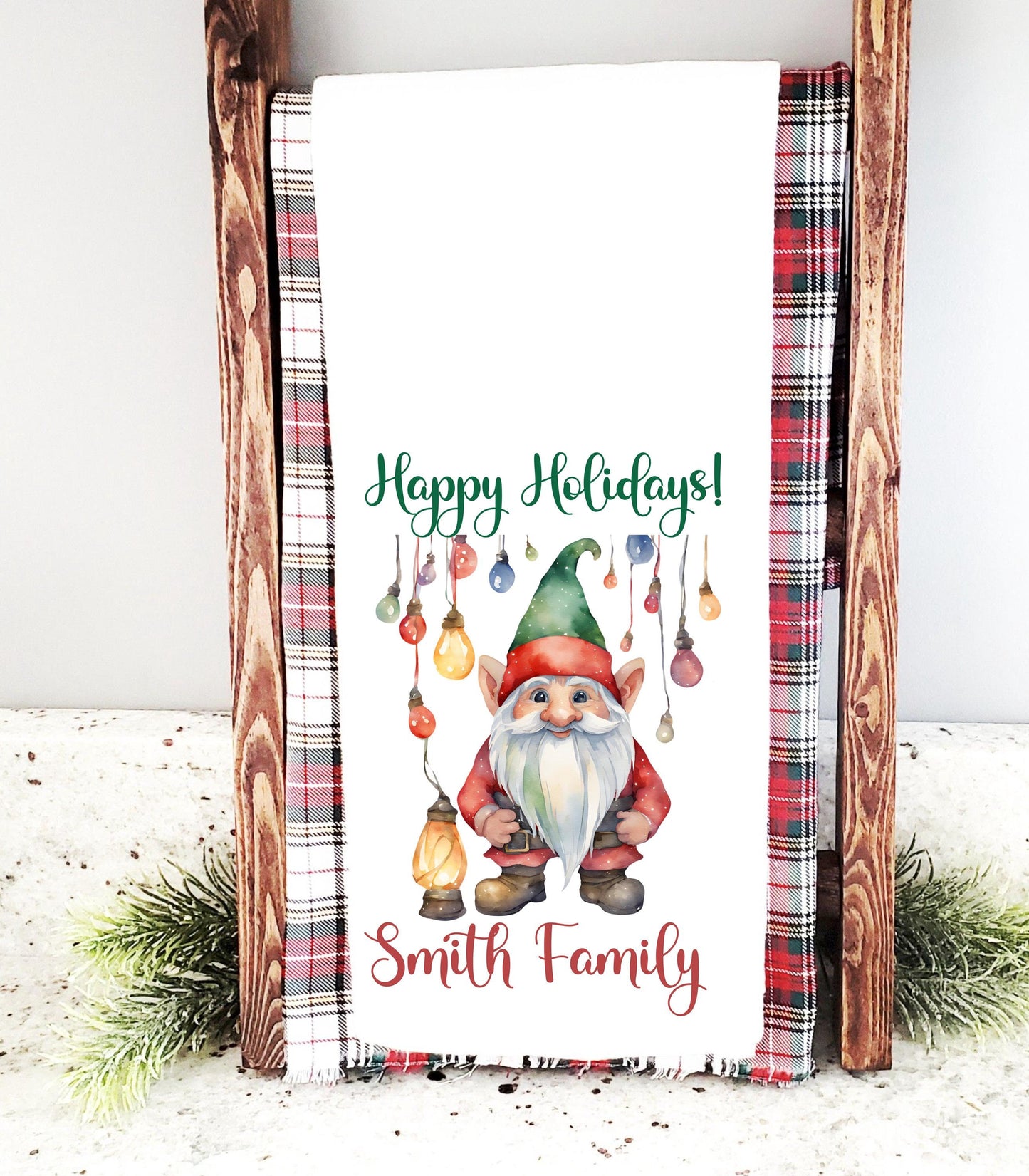 Personalized Christmas Gnome Kitchen Towel