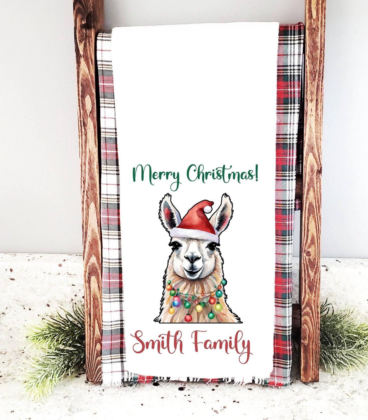 Personalized Christmas Llama Kitchen Towel