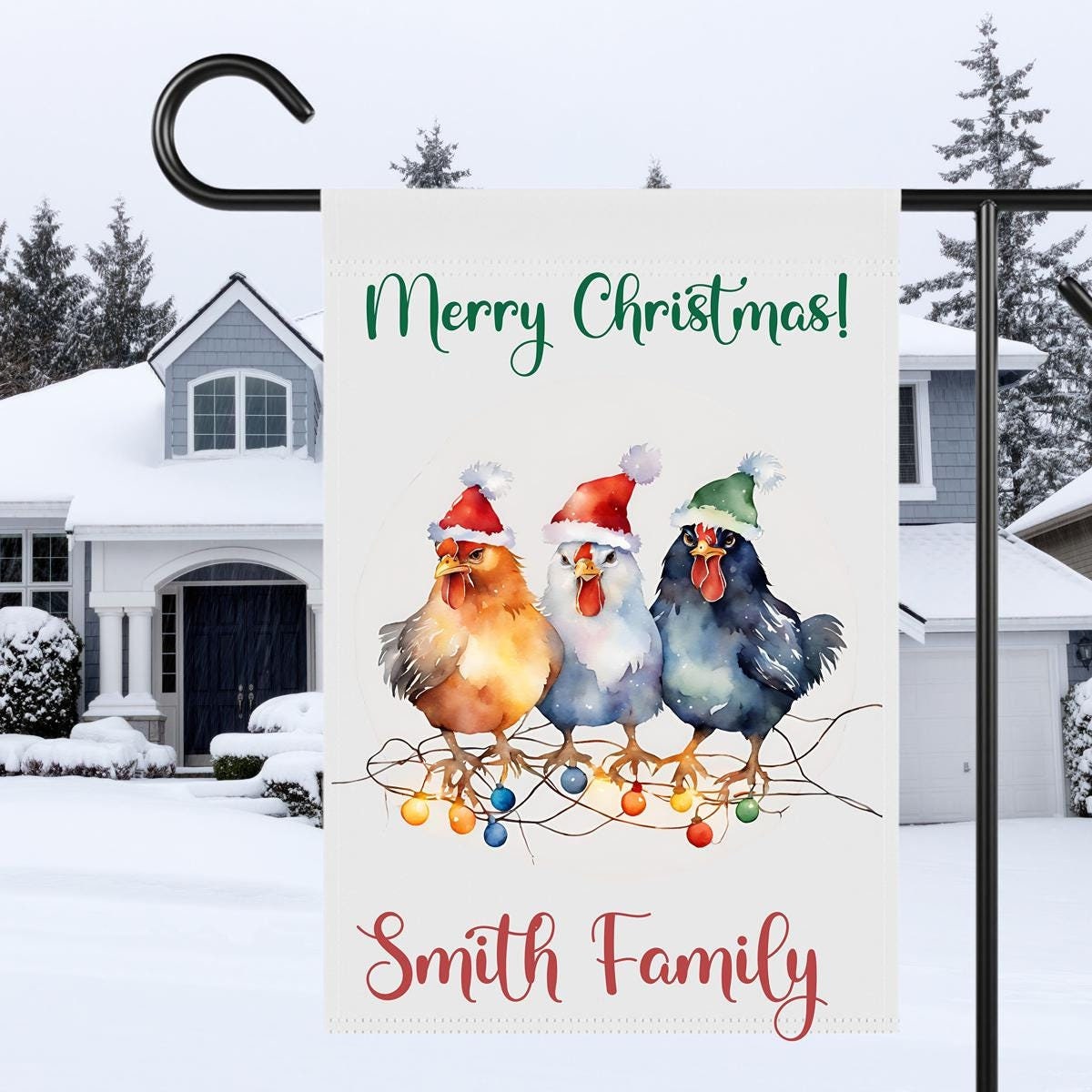 Personalized Christmas Chicken Garden Flag