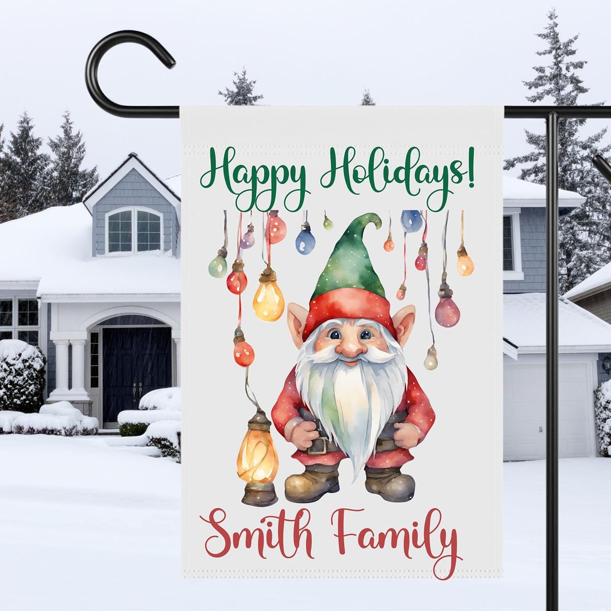 Personalized Christmas Gnome Garden Flag