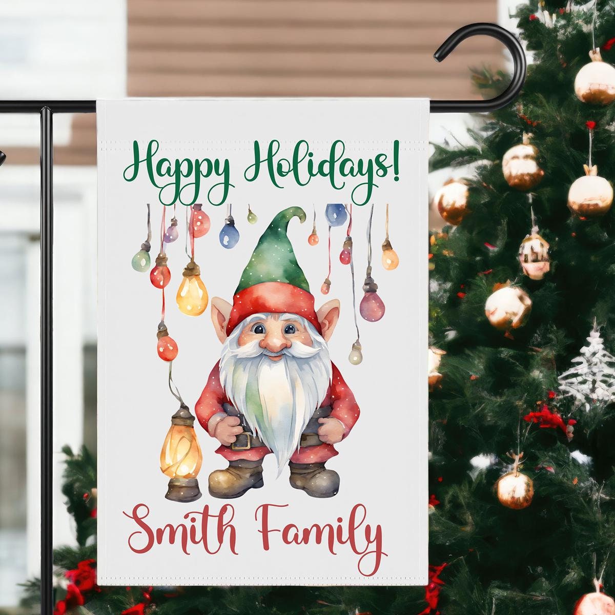 Personalized Christmas Gnome Garden Flag