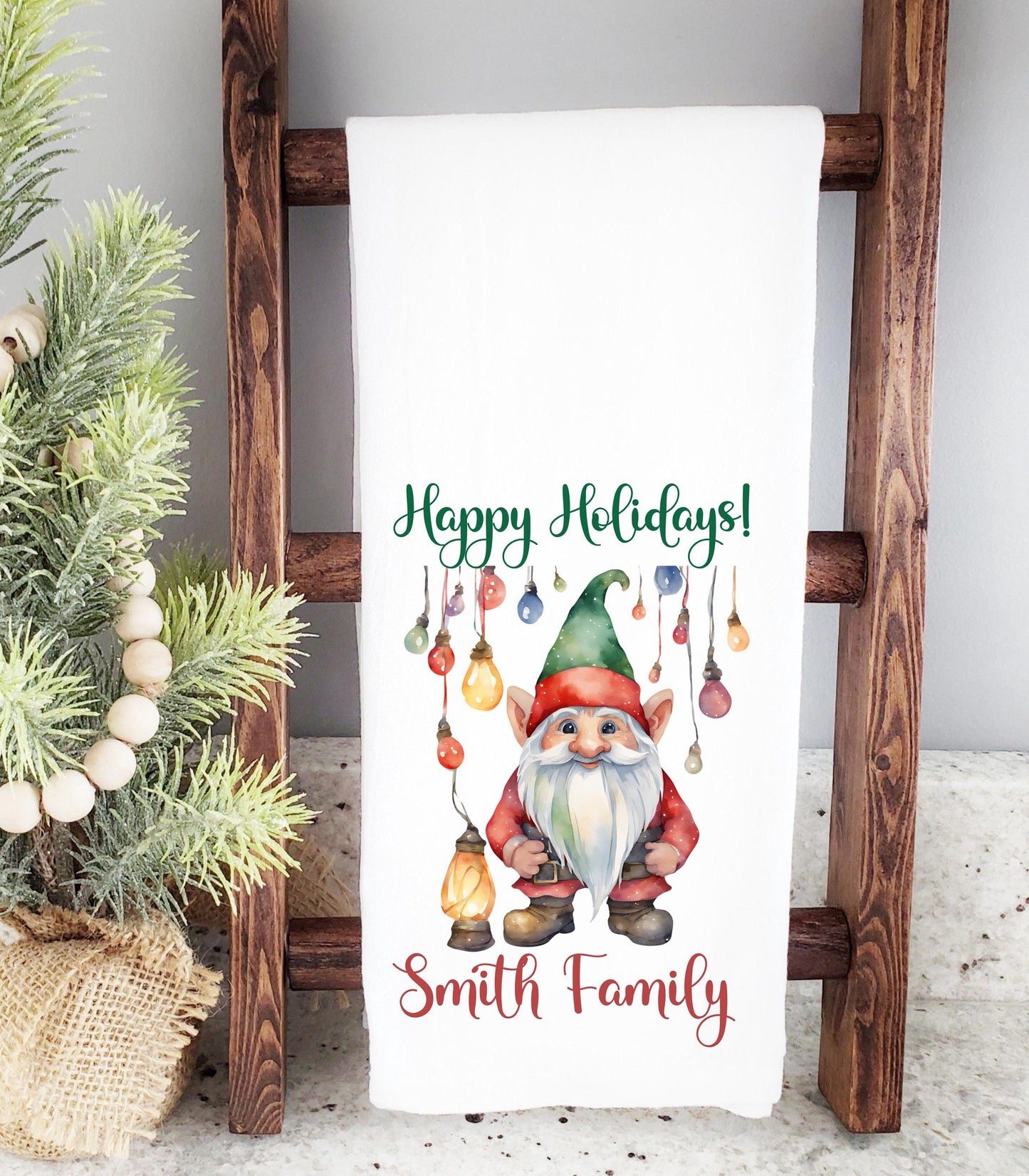 Personalized Christmas Gnome Kitchen Towel