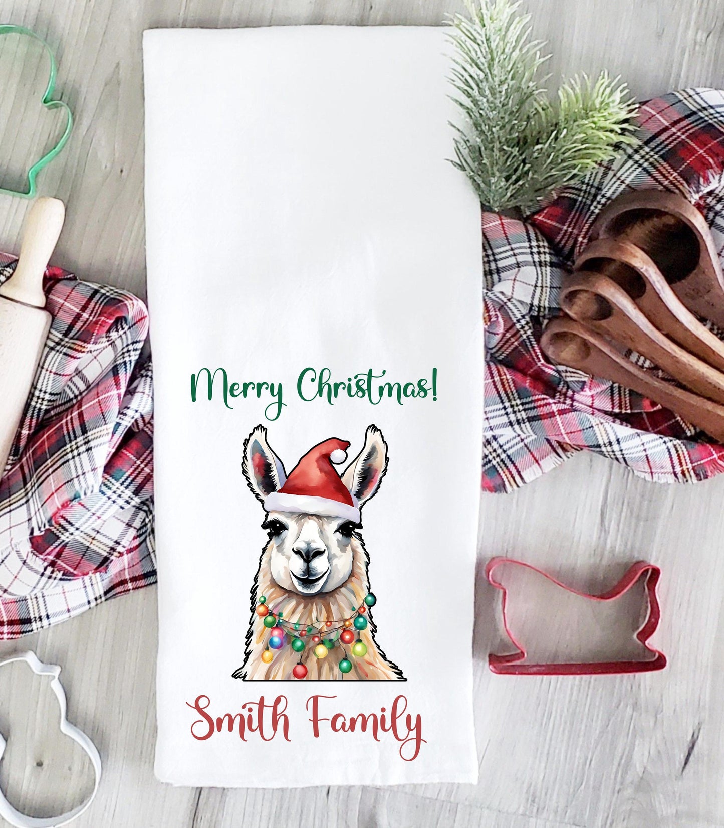 Personalized Christmas Llama Kitchen Towel