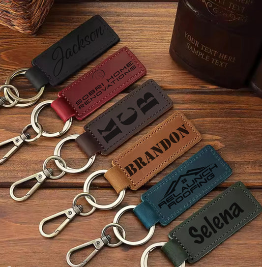 Personalized Laser Engraved Leather Keychain